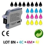 Lot 20 cartouches jet d'encre compatibles BROTHER LC980/1100 universal POUR BROTHER MFC 5890CN : 8 BLACK + 4 CYAN + 4 MAGENTA + 4 YELLOW