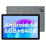 Wqplo Tablette Android 13 de 10 Pouces, 6 go de RAM, 64 go de ROM, Quad-Core, 5000mAh, écran Tactile HD 1280x800, Tablette PC de 5mp + 8mp (Gris)