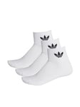 adidas Originals Unisex 3 Pack Mid Ankle Socks - White, White, Size M, Men