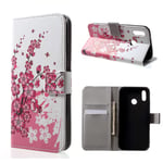 Huawei P20 Lite / Nova 3e mobilfodral i PU skyddar plånbok korthållare sedelförvaring stående läge - Plommonsblommor