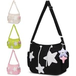 1 st. Söt Messenger Bag, Estetisk Crossbody Bag, Stjärn-Grunge Bag Axelväska Black