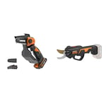 WORX WG324E 18V (20V MAX) One Handed Cordless Pruning Saw 2.0Ah Battery, 20 V & Nitro 18V (20V Max) Electric Cordless Pruning Shears, PowerShare, Brushless, 25mm Cut Capacity, Orchard and Garden