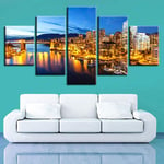 WENXIUF 5 Panel Wall Art Pictures Light city,Prints On Canvas 100x55cm Wooden Frame Ready To Hang The Animal Photo For Home Modern Decoration Wall Pictures Living Room Print Decor