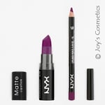 2 NYX Matte Lipstick 30 Aria + Slim Lip pencil 834 Prune Set Joy's cosmetics
