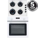 SIA 60cm White Single Electric True Fan Kitchen Oven & 4 Burner Gas On Glass Hob