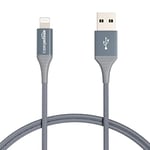 Amazon Basics USB-A to Lightning Charger Cable, Nylon Braided Cord, MFi Certified, for Apple iPhone 14 13 12 11 X Xs Pro, Pro Max, Plus, iPad, 10,000 Bend Lifespan, 1.8 m, Dark Grey