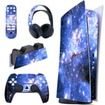 playvital Blue Galaxy Full Set Skin Decal for ps5 Console Digital Edition,Sticker Vinyl Decal Cover for ps5 Controller & Charging Station & Headset & Media Remote