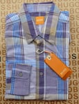 New Hugo BOSS men blue purple slim fit long sleeve smart casual suit shirt SMALL