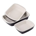 Lovecasa Oven to Table Baking Dish, Rectangular Ceramic Bakeware Set of 3 Ideal for for Cake/Pie/Casserole/Pasta, Small,Medium and Large Black and Cream