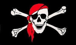 The Jolly Roger Pirate Red Scarf Flag - Impressive 5' x 3' Size - Durable Polyester Construction - Easy Attachment Metal Grommets - Unique Mirror Image Design - Pirate-Themed Parties