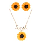 Fengyuanhong Women Sunflower Necklace Earring Set Female Link Day Link Chain Valentine's Day Thanksgiving Gift Jewelry Ear Studs