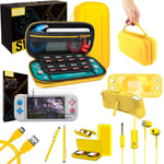 Orzly Switch Lite Accessories Bundle - Case & Screen Protector for Nintendo Switch Lite Console, USB Cable, Games Holder, Comfort Grip Case, Headphones, Thumb-Grip Pack & More- Yellow