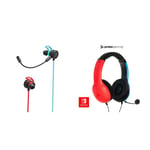 HORI Gaming Earbuds Pro with Mixer for Nintendo Switch (Nintendo Switch) & PDP Gaming LVL40 Stereo Headset with Mic for Nintendo Switch - PC, iPad, Mac, Laptop Compatible, 3.5 mm Jack - neon blue-red