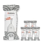 Brabantia Sacs Poubelle PerfectFit Multipack (Code H/50-60 Litres) Ultra Résistant, Poignées Coulissantes, 6 rouleaux (120 Sacs) 138782 Blanc
