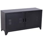 HOMCOM Industrial TV Cabinet Stand Media Center Steel Shelf Doors Storage System DVD Recorder Receiver Unit - Black