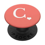 White Initial Letter C heart Monogram on Coral PopSockets PopGrip: Swappable Grip for Phones & Tablets