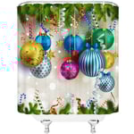 God Jul Duschdraperi Färgglada Julbollar Gröna Tallgrenar Nyårsdekoration Tyg Badrumsdraperi, Polyester med Krokar 70x70tum