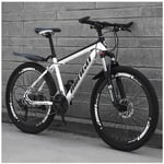 Mountain Bike 26 Inches, Double Disc Brake Frame Bicycle Hardtail with Adjustable Seat, Men's Mountain Bikes 21/24/27/30 Speed,White- 24 speed