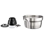 Tefal Ingenio Easy ON Pots & Pans Set, 13 Pieces, Stackable, Removable Handle, Space Saving, Black, L1599243 & L9259804 Ingenio Saucepan Pasta Insert, Stainless Steel, Silver Coloured, 1.2 kg