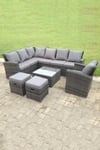 9 Seater High Back Rattan Set Corner Sofa With Square Coffee Table Footstool With Chair