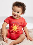 Mini Cuddles Baby Sun & Coastal Graphic Romper, Pack of 2, Red/Multi