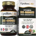 Vitamin D3 K2 Zinc Supplement – Vitamin D 4000IU High Strength Formula with Vita