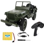 ZH 1: 10 RC Model Remote Control Toy Car Simulator WW2 Military Jeep Four-Wheel Drive Off-Road Convertible 2.4G,Green