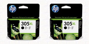 2x HP Original 305XL Black Ink Cartridges For DeskJet 2724 Printer, 3YM62AE