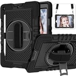 Case for iPad mini 6 Generation Case Shockproof Full Body Coverage with Built-in Kickstand and 360° Rotating Hand Strap& Stand Carrying Strap(Black)