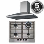 SIA 60cm Stainless Steel 4 Burner Gas Hob And Chimney Cooker Hood Extractor Fan
