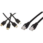 Amazon Basics Lot de 2 câbles HDMI 2.0 haute vitesse Ultra HD, supportant les formats 3D et avec canal de retour audio, 1,8 m & Câble réseau Ethernet RJ45 catégorie 6-0,9 m