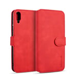 LLLi Mobile Accessories for HUAWEI Retro Oil Side Horizontal Flip Case for Huawei Y6 Pro (2019), with Holder & Card Slots & Wallet (Black) (Color : Red)