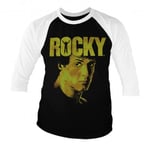 Hybris Rocky - Sylvester Stallone Baseball 3/4 Sleeve Tee (White-Black,XXL)