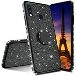 IMEIKONST Samsung A40 Case Ultra-Slim Glitter Sparkly Bling TPU Rotating Ring Stand Silicon Soft TPU Shockproof Protective Shell Skin Cover for Samsung Galaxy A40 Bling Black KDL