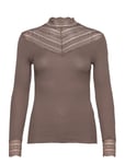 Silk T-Shirt Regular Ls W/Wide Lace Tops T-shirts & Tops Long-sleeved Brown Rosemunde