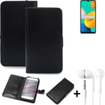 phone Case Wallet Case for Samsung Galaxy M32 + earphones cell phone black