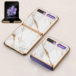 BaiFu Extra Thinness Case for Samsung Galaxy Z Flip Folding Screen, PC + 9H Tempered Glass Cover all-Inclusive Anti-Fall limited Edition Shockproof Protective Case for Galaxy Z Flip-Gold white