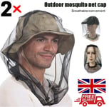 2 Pcs Midge Mosquito Head Net Hat Insect Fly Mesh Face Protector Travel Camping