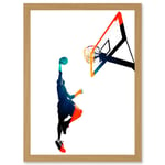 Basketball Jump Hoop Ball Dunk Sport A4 Artwork Framed Wall Art Print