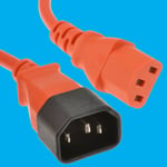 2m Power Extension Cable IEC Male to Female 3 Pin Kettle Lead, C14 to C13 Orange