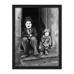 Silent Movie Still Charlie Chaplin The Kid Photo Artwork Framed Wall Art Print 18X24 Inch