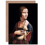 Leonardo Da Vinci Lady Ermine Cecilia Gallerani Greetings Card Plus Envelope Blank inside