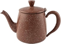 Cafe Ole 35oz 1 Litre Red Granite Effect Stainless Steel Teapot Inc Strainer