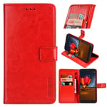 Oppo A12 Premium Leather Wallet Case [Card Slots] [Kickstand] [Magnetic Buckle] Flip Folio Cover for Oppo A12 Smartphone(Red)