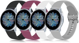 [4 Pack] Straps for Samsung Galaxy Watch Active 2 40mm 44mm & Galaxy Watch Active & Galaxy Watch 3 41mm & Galaxy Watch 42mm, 20mm Soft Silicone Bands Replacement (02 Black+Wine Red+Grey+White, Small)