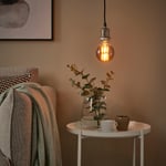 IKEA IKEA JÄLLBY / MOLNART taklampa med ljuskälla, textil förnicklad/klot grå klarglas, klarglas Diameter: 95 mm