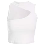 MSemis Women Cropped Vest Tank Top Dance Top Halter Neck Sleeveless Asymmetrical Undershirt Sportswear Clubwear White M
