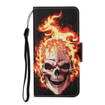 Unichthy For Samsung Galaxy A22 5G Phone Case Flip Colourful Printing PU Leather Shockproof Wallet Case Stand Magnetic Folio Silicone Protective Cover Shell for Samsung Galaxy A22 5G Fire Skull