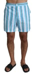 DOLCE & GABBANA Swimwear Men Blue Striped Beachwear Swimshorts IT7 / XL