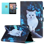 UGOcase Sleeve Cover for Kindle Fire HD 10(9th Gen 2019 & 7th Gen 2017 & 5th Gen 2015), Card Slots and Pen Holder Smart PU Leather Cover with Folio Stand for Amazon Fire HD 10.1 inch - Blue Eyes Cat